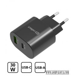 Hálózati gyorstöltő adapter 30W, Fekete