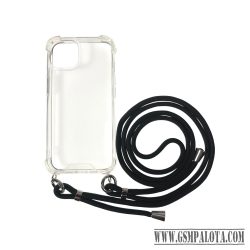 iPhone 14 Pro TPU+PC Átlát.tok,Fekete zsinórral