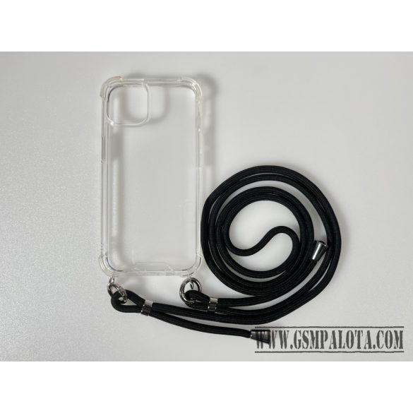 iPhone 15  TPU+PC Átlát.tok,Fekete zsinórral