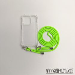 iPhone 15  TPU+PC Átlát.tok,Neon Zöld zsinórral