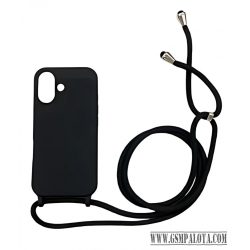 iPhone 16  TPU+PC Fekete tok,Fekete zsinórral