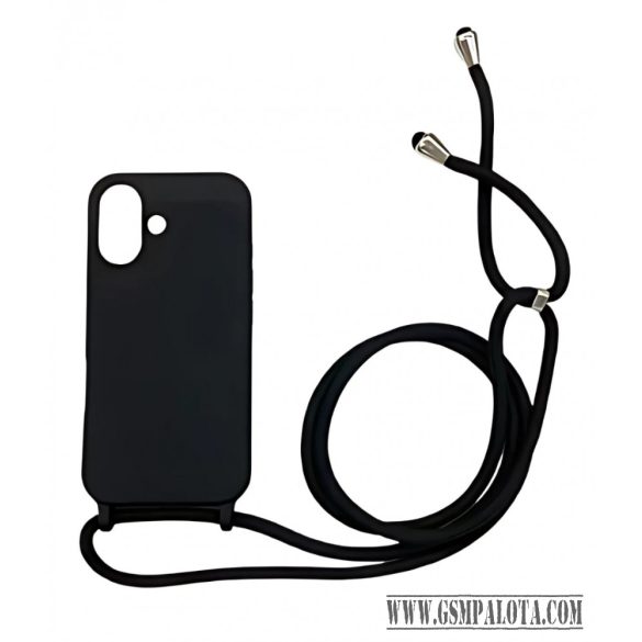 iPhone 16  TPU+PC Fekete tok,Fekete zsinórral