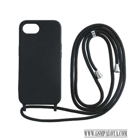 Iphone 17e/16e TPU+PC fekete tok,Fekete zsinórral