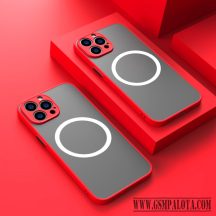 iPhone 14 mágneses műanyag tok, piros-fekete