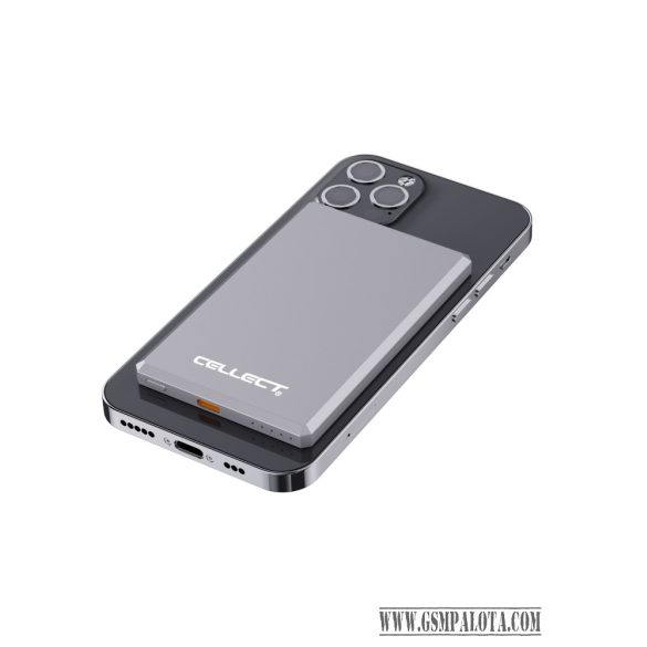 Extra vékony mágneses powerbank, 5000 mAh, Szürke
