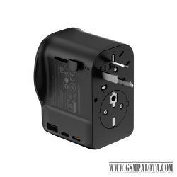   Utazó adapter 65W, 2 USB-C, 1 USB-A UK/CN/EU standard, Fekete