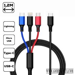 3-in-1 töltőkábel,micro USB+Type-c+lightning,1.2 m