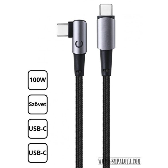 Szövet adatkábel 100W Type-C - Type-C 2m, Fekete