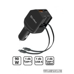   Autós töltő 2 db beépített kábellel gyorstöltéssel 90W,Fekete