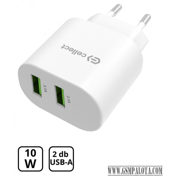 Hálózati töltő adapter 10W USB-A csatlakozóval, Fehér