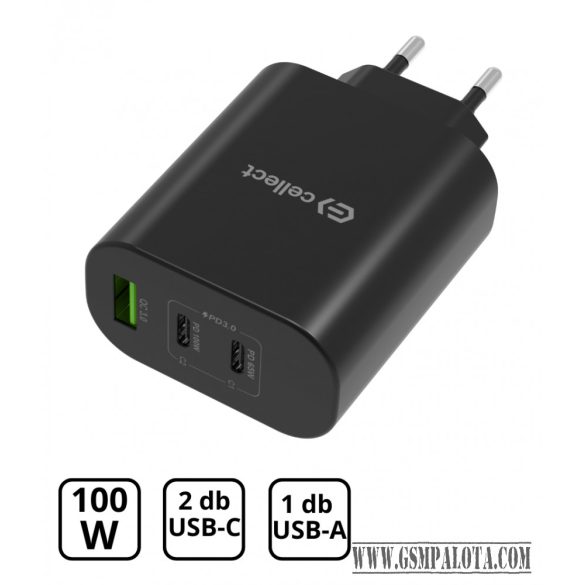 Hálózati gyorstöltő adapter 100W, Fekete