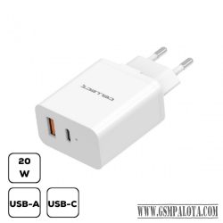   Hálózati gyorstöltő adapter 20W USB-A és C csatlakozóval, Fehér