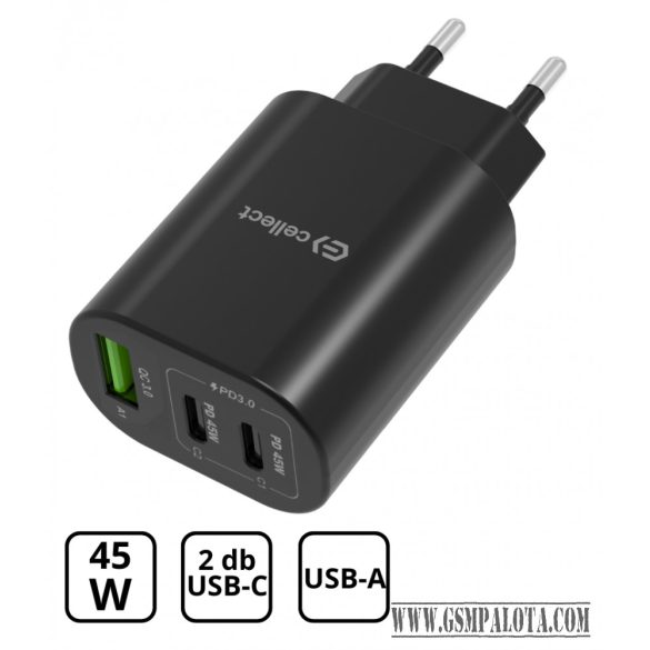 Hálózati gyorstöltő adapter 45W, Fekete