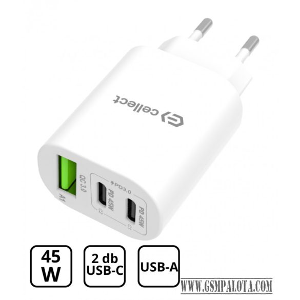 Hálózati gyorstöltő adapter 45W, Fehér