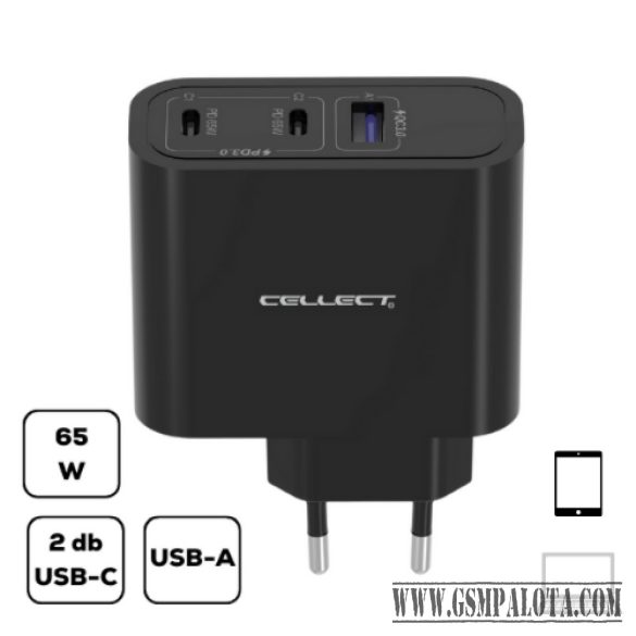 Hálózati gyorstöltő adapter 65W, Fekete