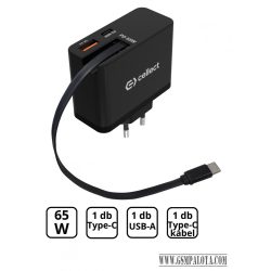 65W hálózati töltő beépített kábellel, Fekete