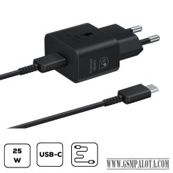 Samsung hálózati adapter kábellel, 25W, fekete