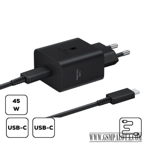 Sam hálózati adapter kábellel,45W PD USB-C,Fekete