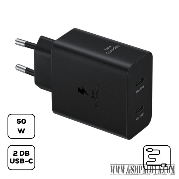 Sam hálózati duo tölt.kábellel,50W PD USB-C,Fekete