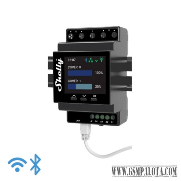 Shelly 2 motoros redőny vezérlő DIN sínre, teljesítménymérés