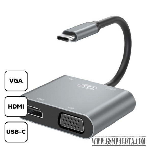 XO 4in1 Type-C to HDMI/VGA/USB3.0/adatkábel, Ezüst